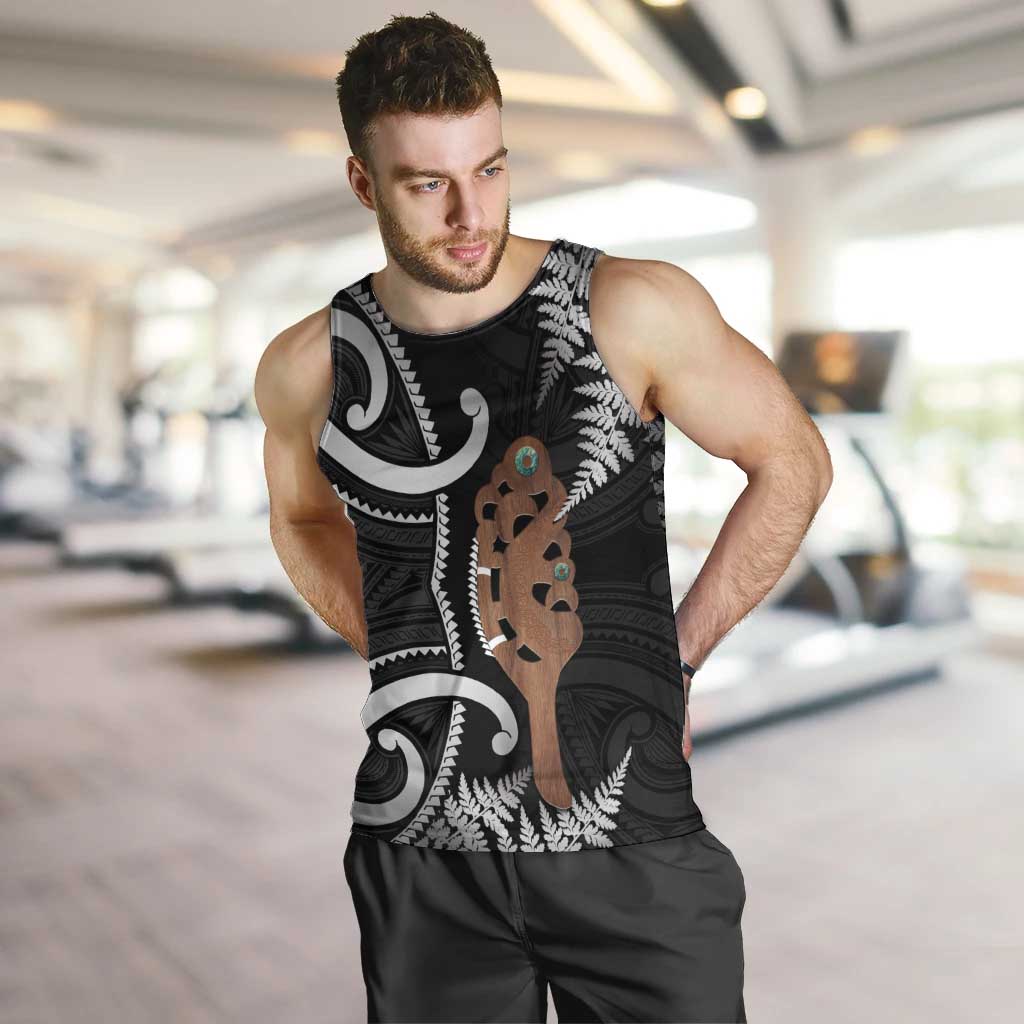 New Zealand Maripi Men Tank Top Silver Fern Mix Aotearoa Maori Pattern LT14 Black - Polynesian Pride