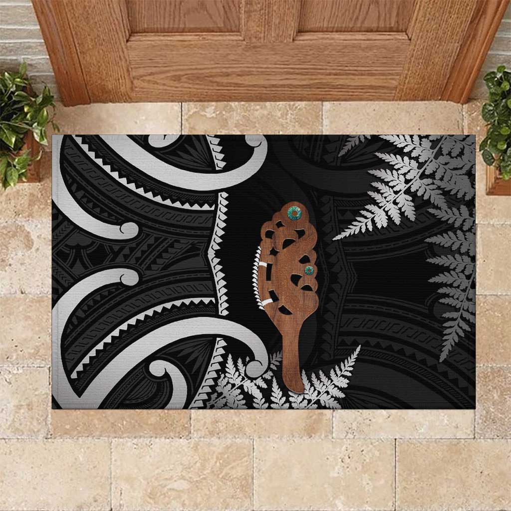 New Zealand Maripi Rubber Doormat Silver Fern Mix Aotearoa Maori Pattern LT14 Black - Polynesian Pride