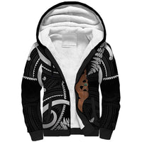 New Zealand Maripi Sherpa Hoodie Silver Fern Mix Aotearoa Maori Pattern LT14 Unisex Black - Polynesian Pride
