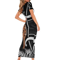 New Zealand Maripi Short Sleeve Bodycon Dress Silver Fern Mix Aotearoa Maori Pattern