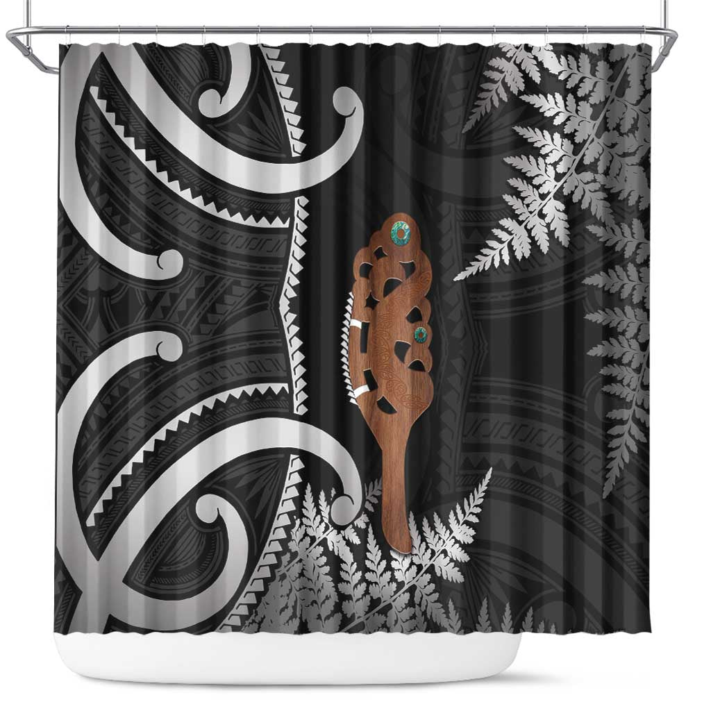 New Zealand Maripi Shower Curtain Silver Fern Mix Aotearoa Maori Pattern