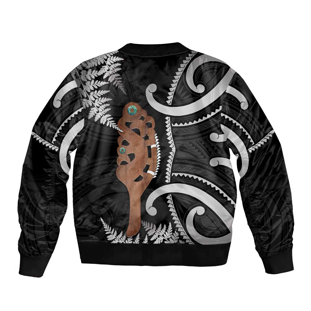 New Zealand Maripi Sleeve Zip Bomber Jacket Silver Fern Mix Aotearoa Maori Pattern LT14 - Polynesian Pride