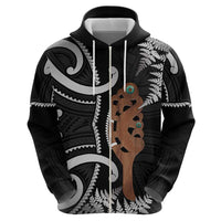 New Zealand Maripi Zip Hoodie Silver Fern Mix Aotearoa Maori Pattern