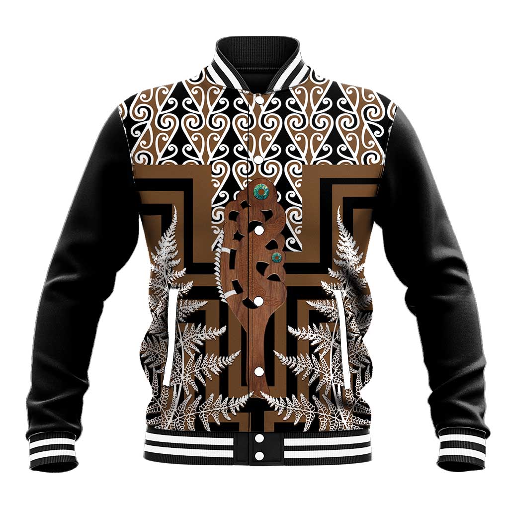 New Zealand Baseball Jacket Maori Maripi Knife With Poutama Art LT14 Unisex Brown - Polynesian Pride