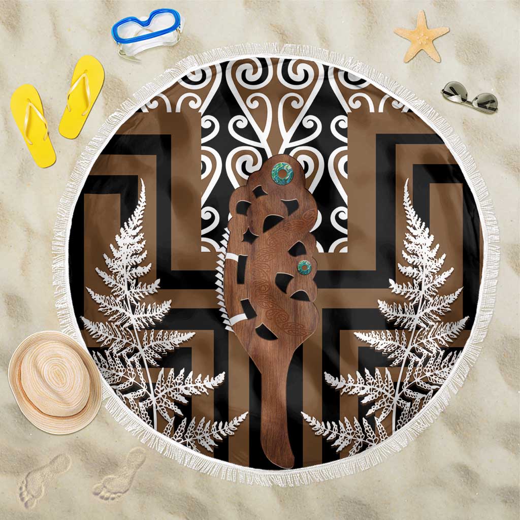 New Zealand Beach Blanket Maori Maripi Knife With Poutama Art LT14 One Size 150cm Brown - Polynesian Pride