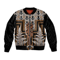 New Zealand Bomber Jacket Maori Maripi Knife With Poutama Art LT14 Unisex Brown - Polynesian Pride