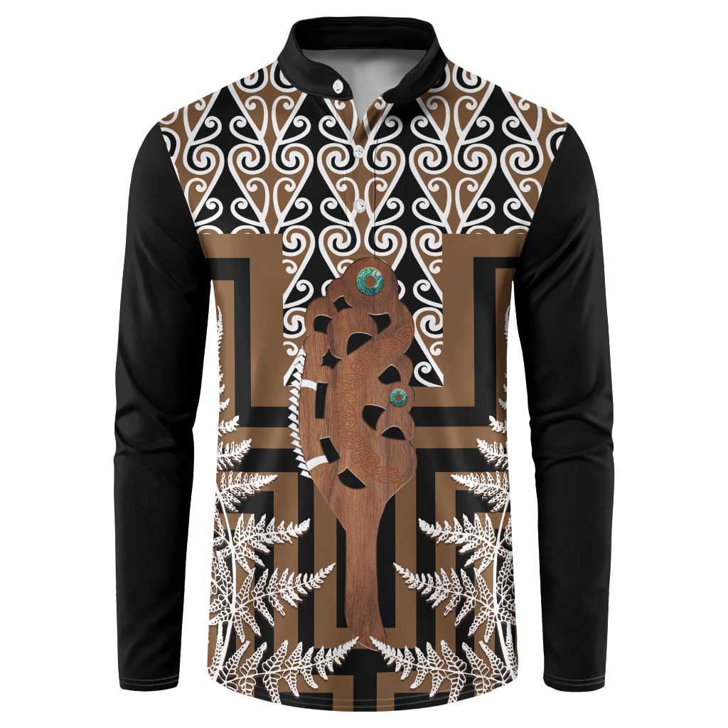 New Zealand Button Sweatshirt Maori Maripi Knife With Poutama Art LT14 Brown - Polynesian Pride