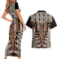 New Zealand Couples Matching Short Sleeve Bodycon Dress and Hawaiian Shirt Maori Maripi Knife With Poutama Art