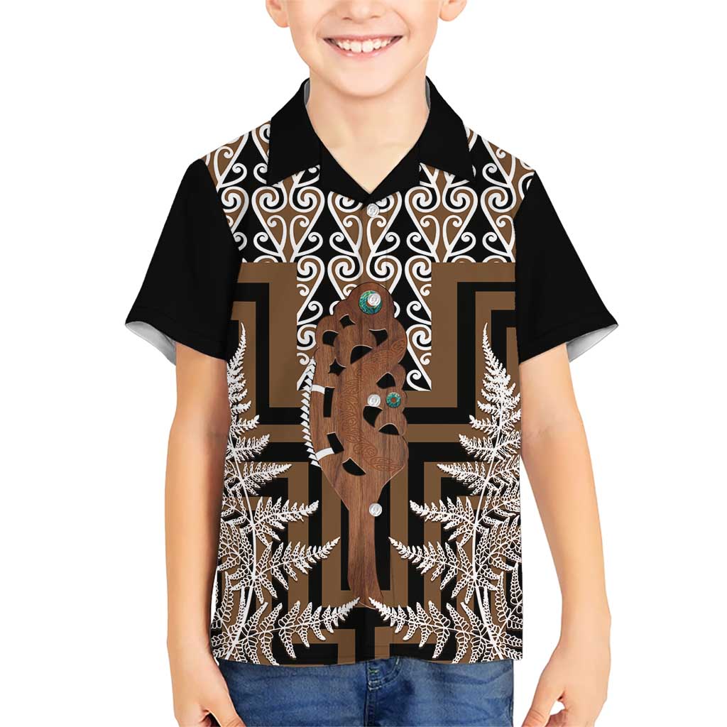 New Zealand Kid Hawaiian Shirt Maori Maripi Knife With Poutama Art