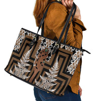 New Zealand Leather Tote Bag Maori Maripi Knife With Poutama Art LT14 - Polynesian Pride