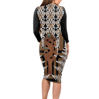 New Zealand Long Sleeve Bodycon Dress Maori Maripi Knife With Poutama Art