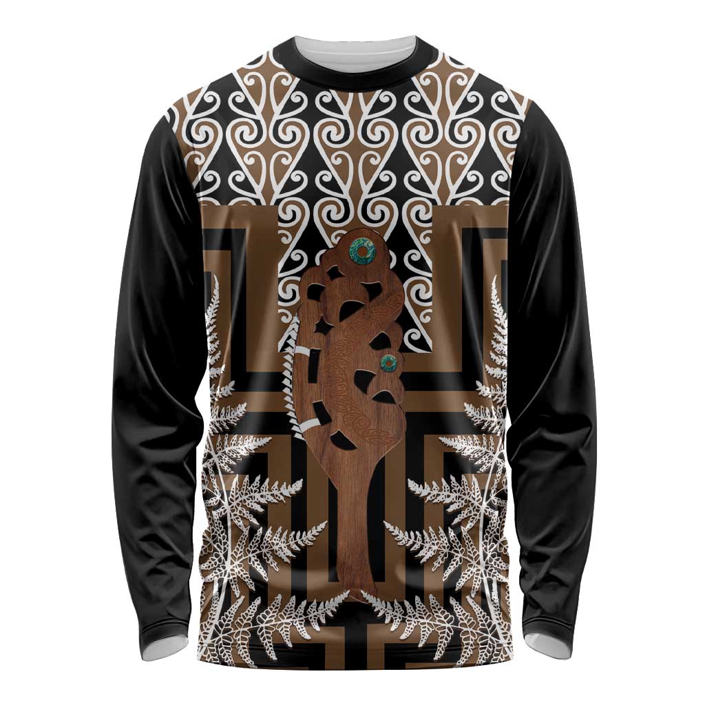 New Zealand Long Sleeve Shirt Maori Maripi Knife With Poutama Art