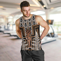 New Zealand Men Tank Top Maori Maripi Knife With Poutama Art LT14 Brown - Polynesian Pride