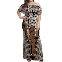 New Zealand Off Shoulder Maxi Dress Maori Maripi Knife With Poutama Art