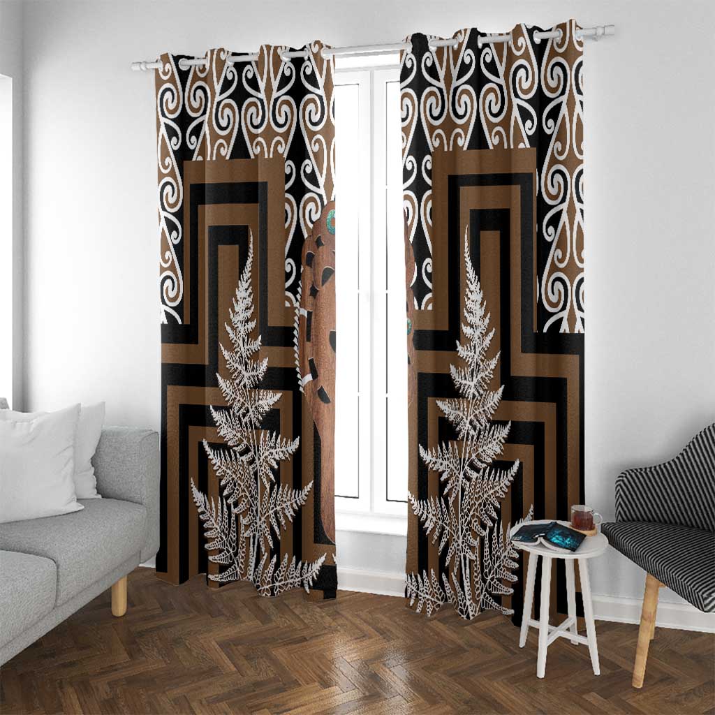New Zealand Window Curtain Maori Maripi Knife With Poutama Art LT14 With Grommets Brown - Polynesian Pride