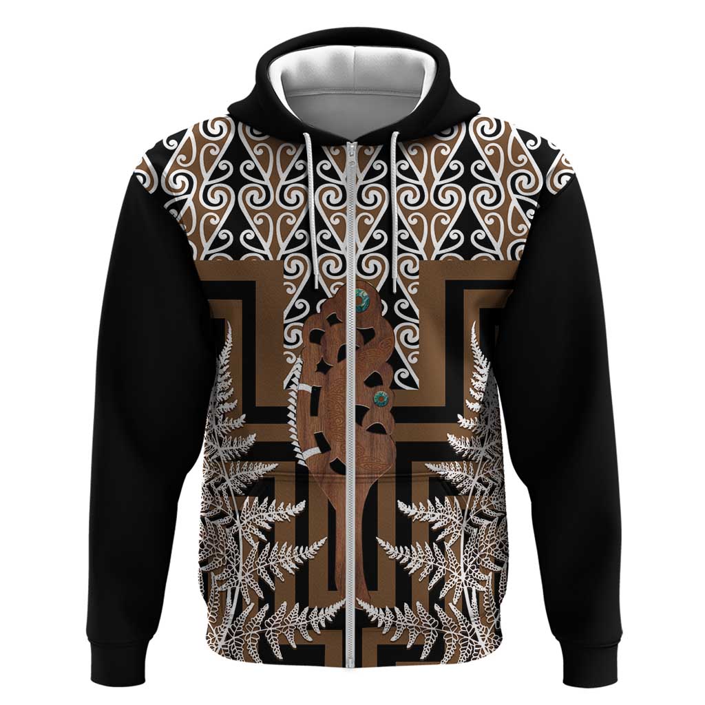 New Zealand Zip Hoodie Maori Maripi Knife With Poutama Art
