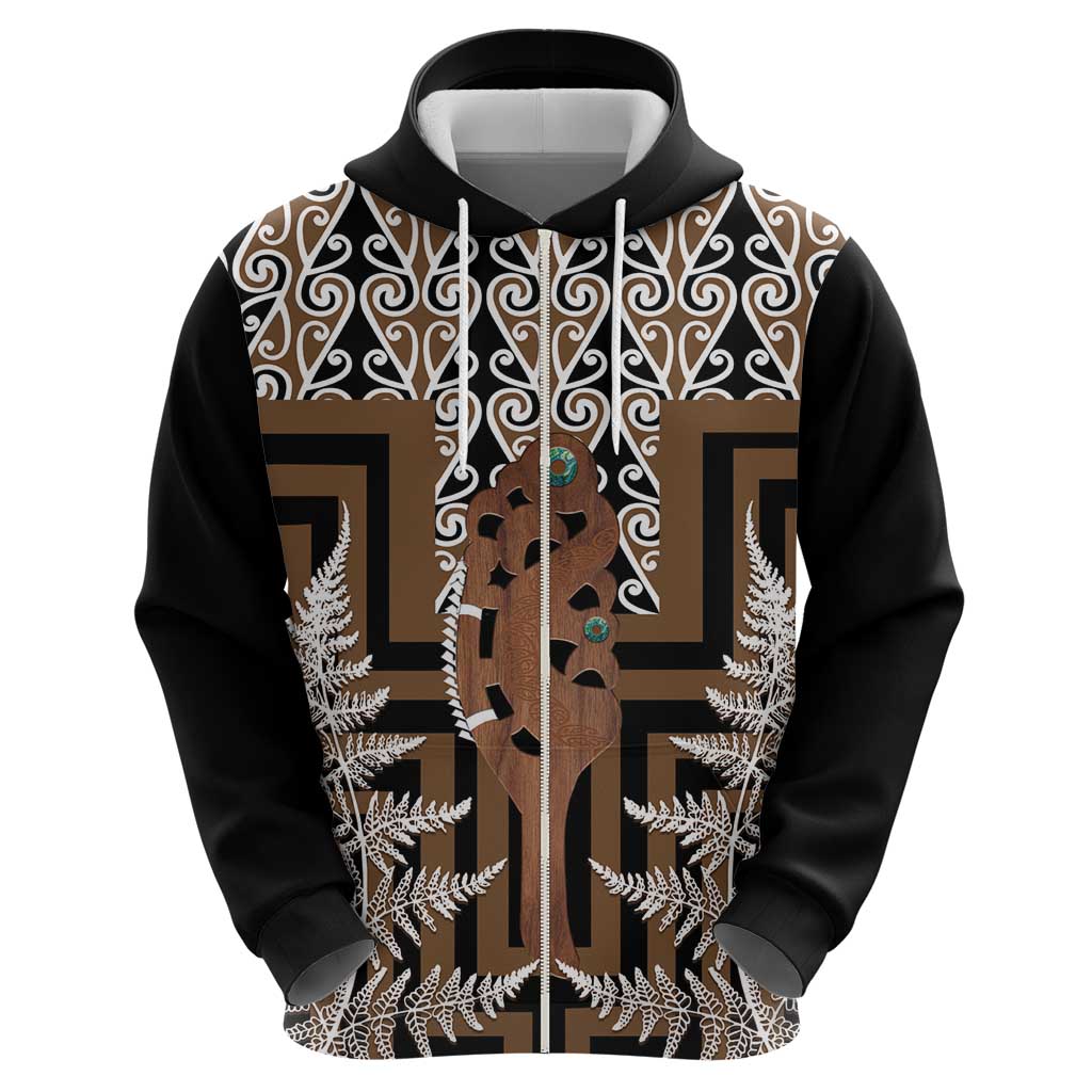 New Zealand Zip Hoodie Maori Maripi Knife With Poutama Art