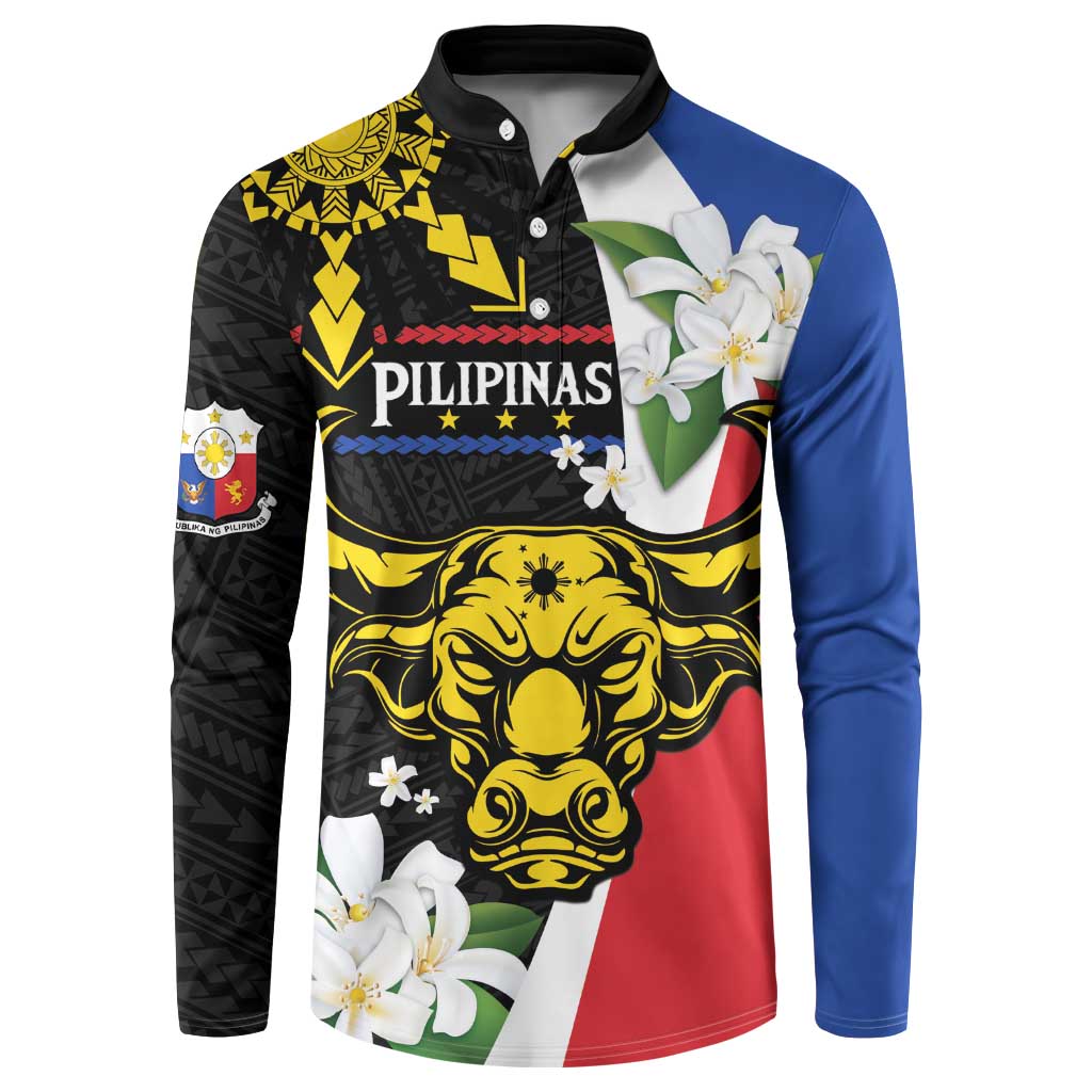 Personalised Philippines Carabao Button Sweatshirt Filipino Sun Mix Sampaguita Flower