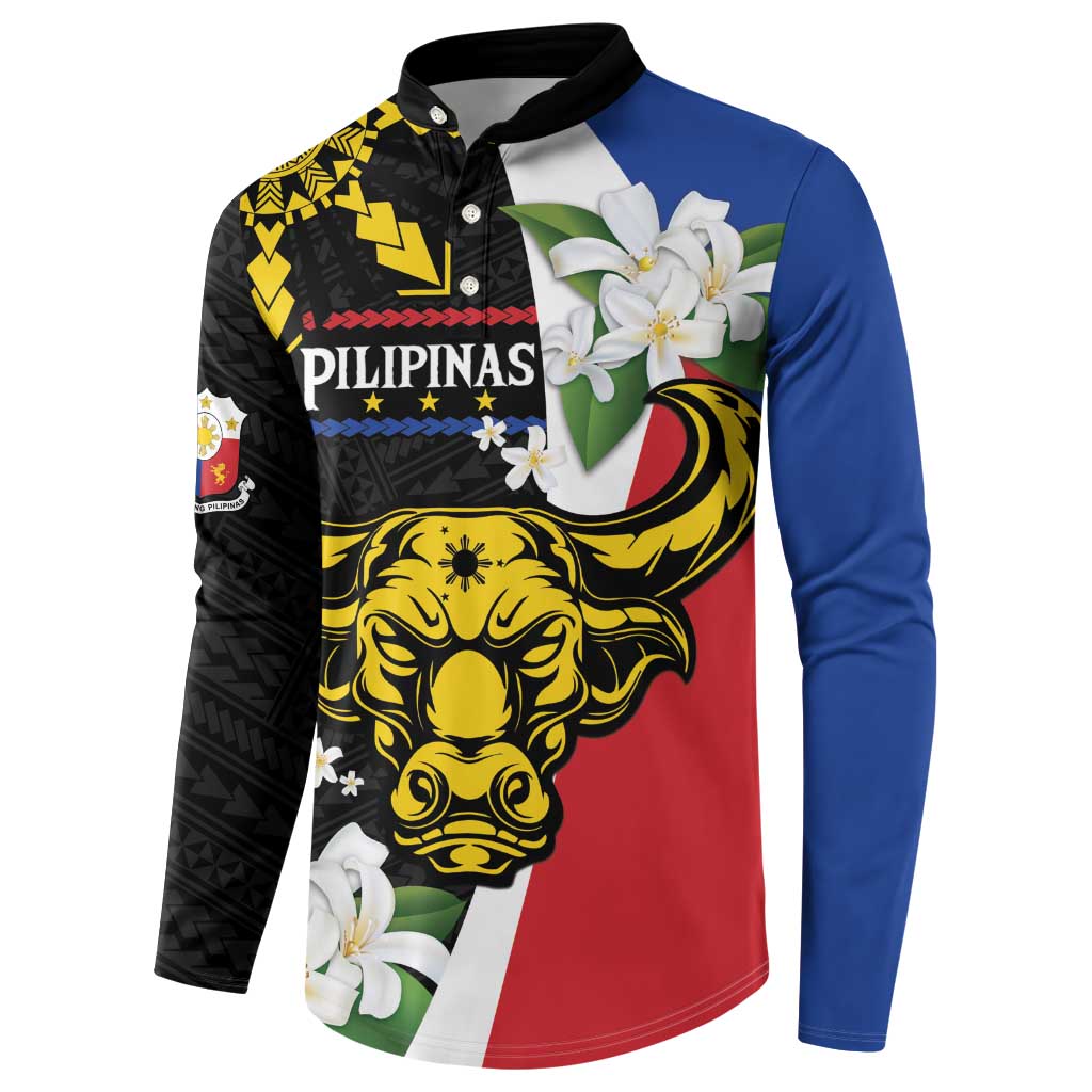 Personalised Philippines Carabao Button Sweatshirt Filipino Sun Mix Sampaguita Flower