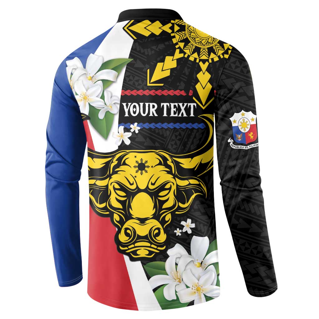 Personalised Philippines Carabao Button Sweatshirt Filipino Sun Mix Sampaguita Flower
