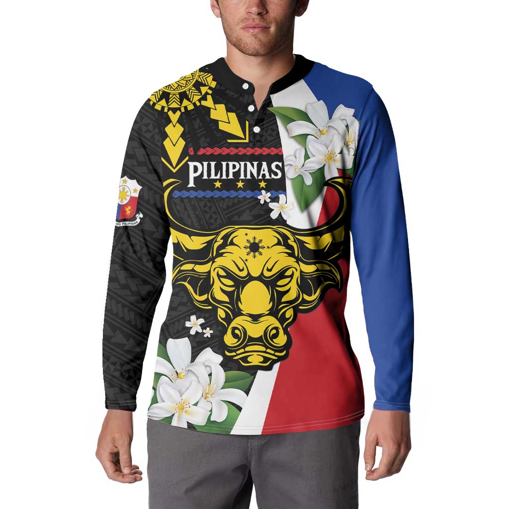 Personalised Philippines Carabao Button Sweatshirt Filipino Sun Mix Sampaguita Flower