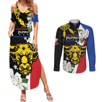 Personalised Philippines Carabao Couples Matching Summer Maxi Dress and Long Sleeve Button Shirt Filipino Sun Mix Sampaguita Flower