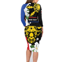 Personalised Philippines Carabao Family Matching Long Sleeve Bodycon Dress and Hawaiian Shirt Filipino Sun Mix Sampaguita Flower