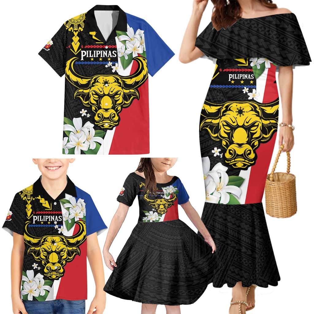 Personalised Philippines Carabao Family Matching Mermaid Dress and Hawaiian Shirt Filipino Sun Mix Sampaguita Flower