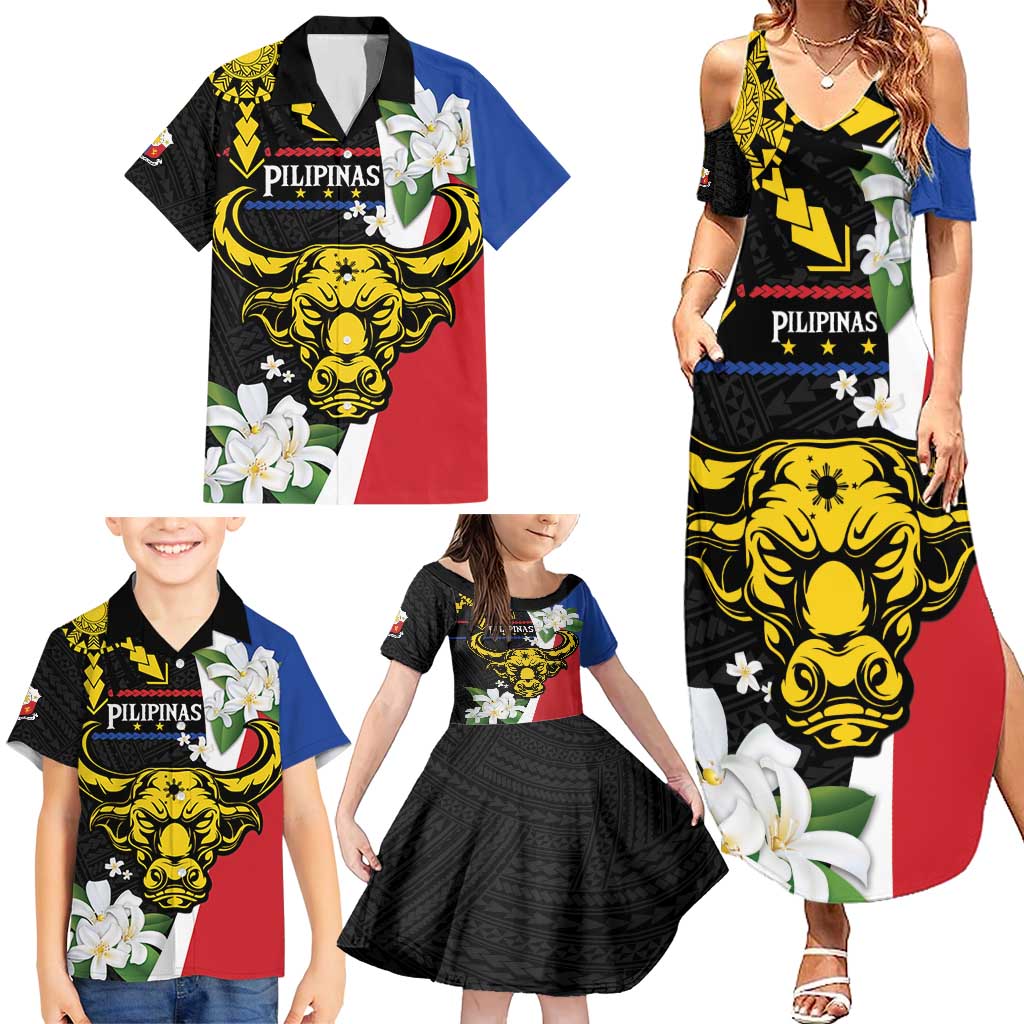 Personalised Philippines Carabao Family Matching Summer Maxi Dress and Hawaiian Shirt Filipino Sun Mix Sampaguita Flower