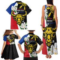 Personalised Philippines Carabao Family Matching Tank Maxi Dress and Hawaiian Shirt Filipino Sun Mix Sampaguita Flower