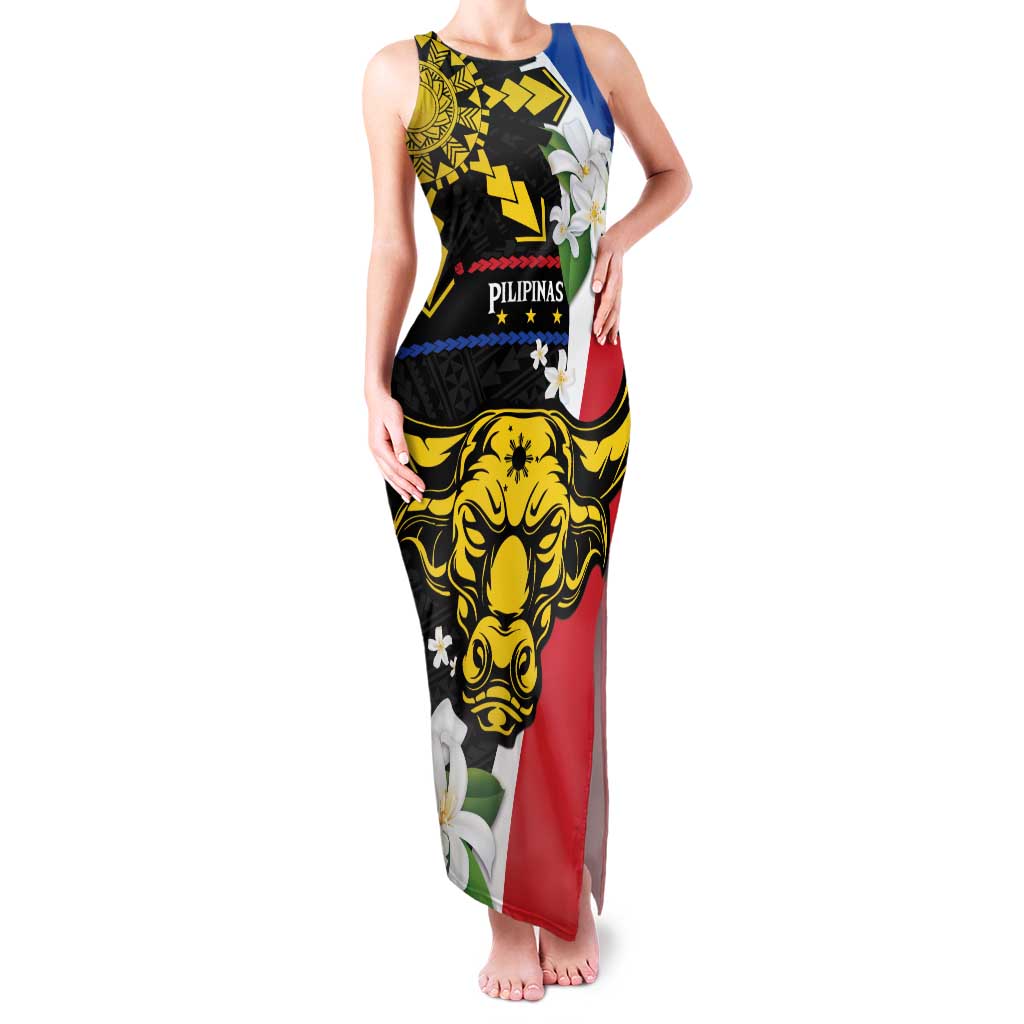 Personalised Philippines Carabao Family Matching Tank Maxi Dress and Hawaiian Shirt Filipino Sun Mix Sampaguita Flower