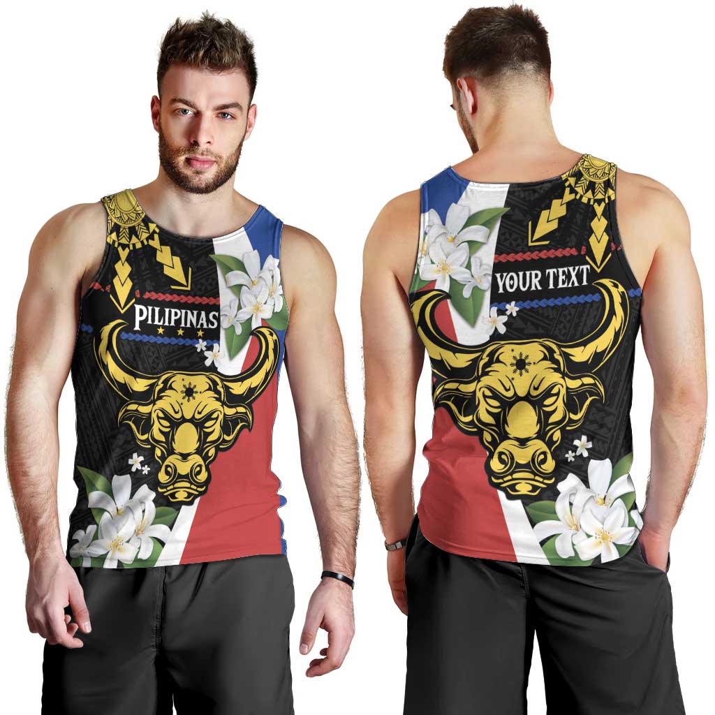Personalised Philippines Carabao Men Tank Top Filipino Sun Mix Sampaguita Flower