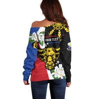 Personalised Philippines Carabao Off Shoulder Sweater Filipino Sun Mix Sampaguita Flower