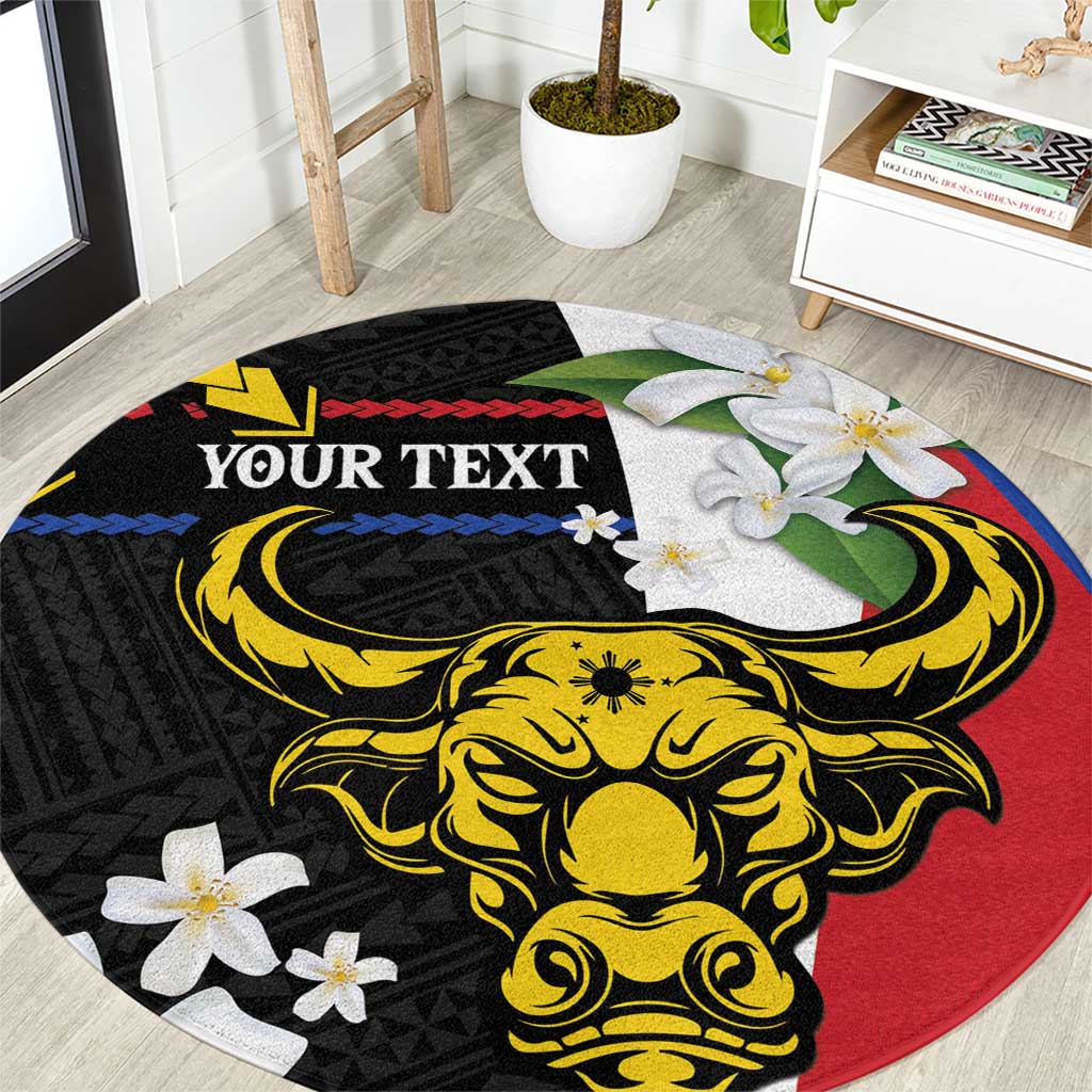 Personalised Philippines Carabao Round Carpet Filipino Sun Mix Sampaguita Flower