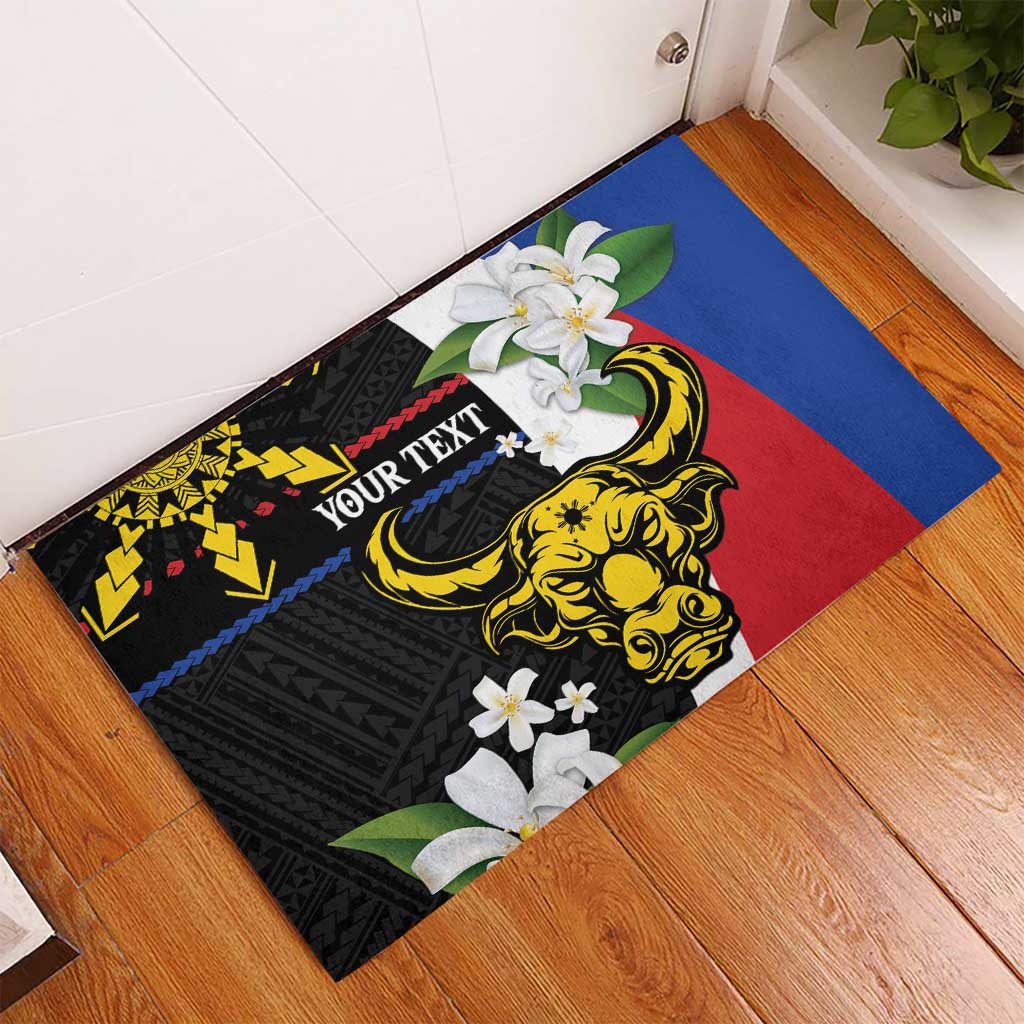 Personalised Philippines Carabao Rubber Doormat Filipino Sun Mix Sampaguita Flower