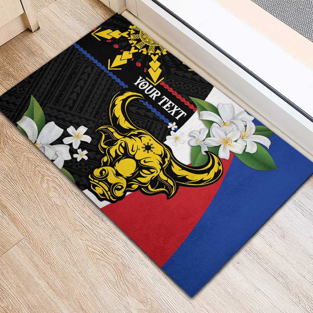 Personalised Philippines Carabao Rubber Doormat Filipino Sun Mix Sampaguita Flower
