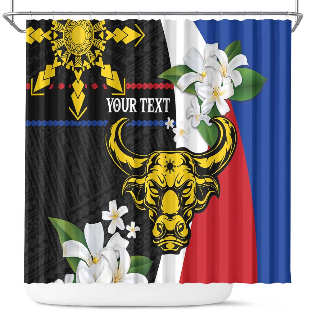 Personalised Philippines Carabao Shower Curtain Filipino Sun Mix Sampaguita Flower