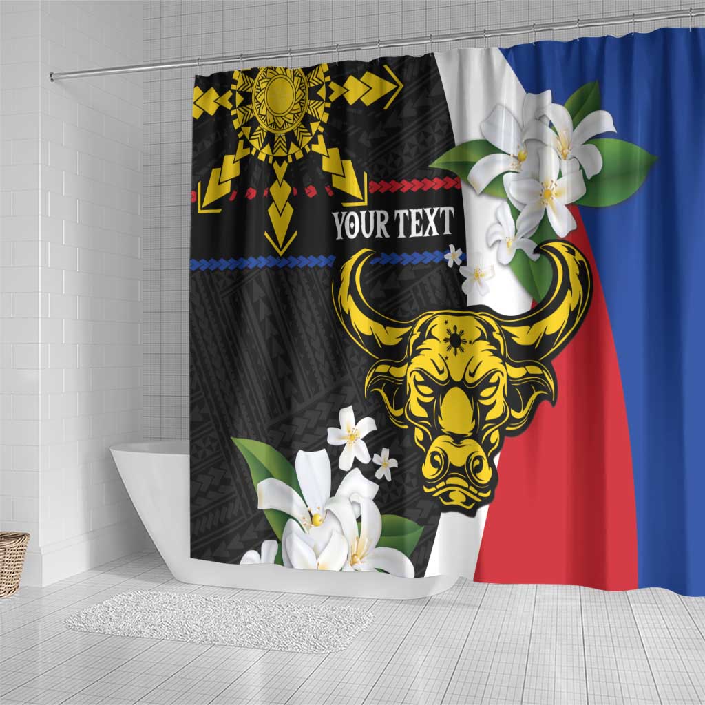 Personalised Philippines Carabao Shower Curtain Filipino Sun Mix Sampaguita Flower