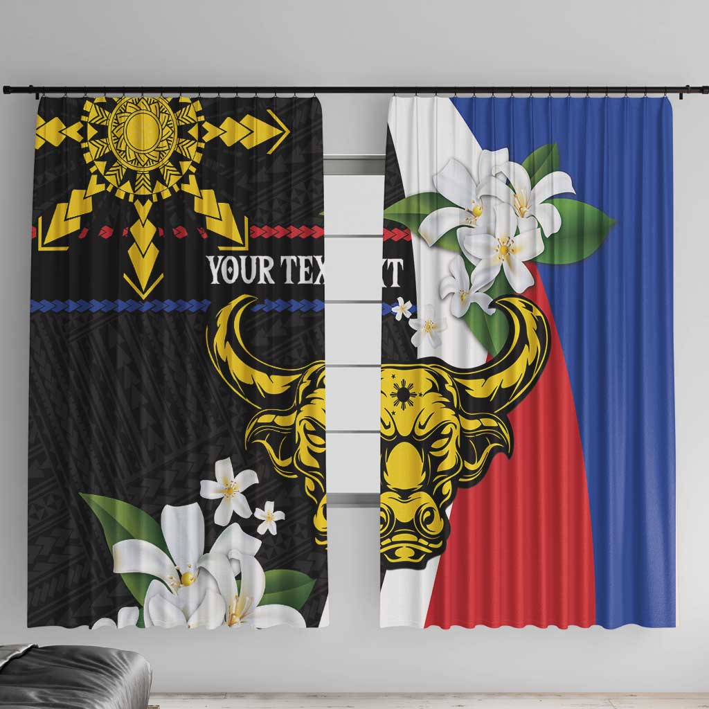 Personalised Philippines Carabao Window Curtain Filipino Sun Mix Sampaguita Flower