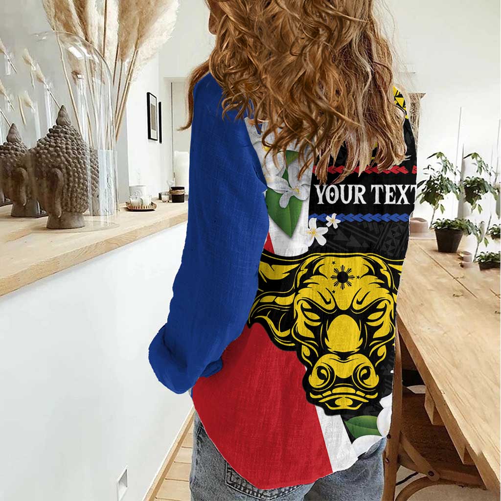 Personalised Philippines Carabao Women Casual Shirt Filipino Sun Mix Sampaguita Flower