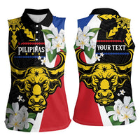 Personalised Philippines Carabao Women Sleeveless Polo Shirt Filipino Sun Mix Sampaguita Flower
