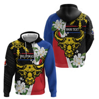 Personalised Philippines Carabao Zip Hoodie Filipino Sun Mix Sampaguita Flower