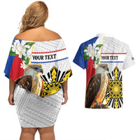 Personalised Philippines Eagle Couples Matching Off Shoulder Short Dress and Hawaiian Shirt Filipino Sun Mix Sampaguita Flower