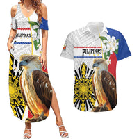 Personalised Philippines Eagle Couples Matching Summer Maxi Dress and Hawaiian Shirt Filipino Sun Mix Sampaguita Flower
