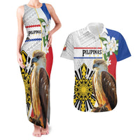 Personalised Philippines Eagle Couples Matching Tank Maxi Dress and Hawaiian Shirt Filipino Sun Mix Sampaguita Flower