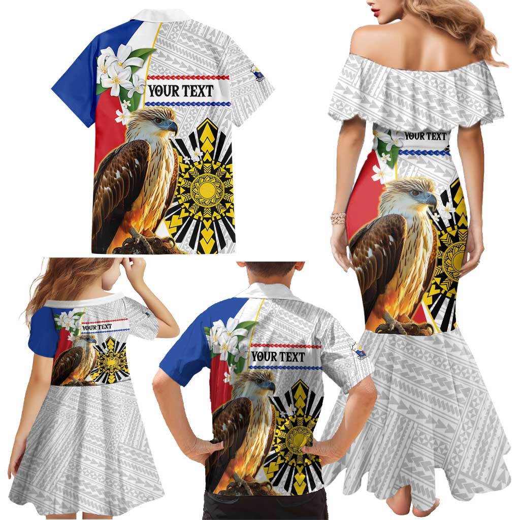 Personalised Philippines Eagle Family Matching Mermaid Dress and Hawaiian Shirt Filipino Sun Mix Sampaguita Flower