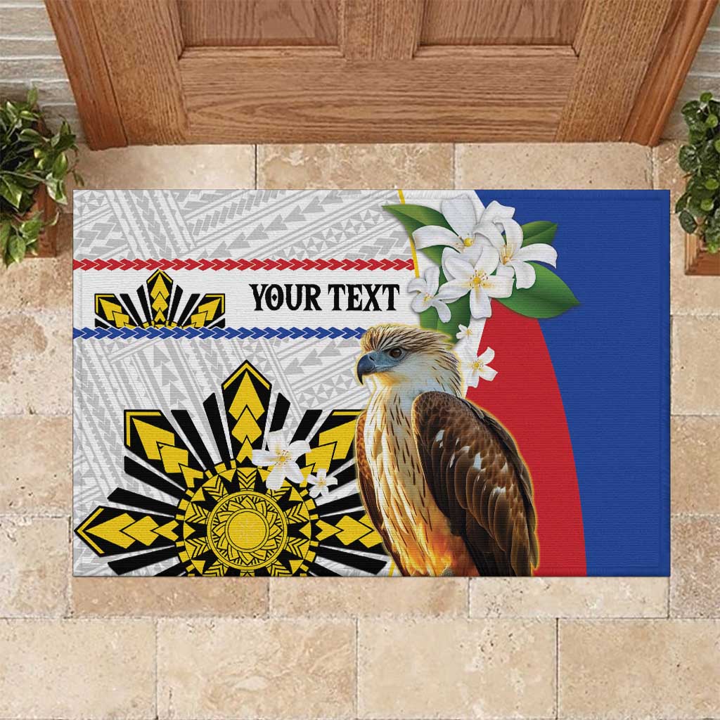 Personalised Philippines Eagle Rubber Doormat Filipino Sun Mix Sampaguita Flower