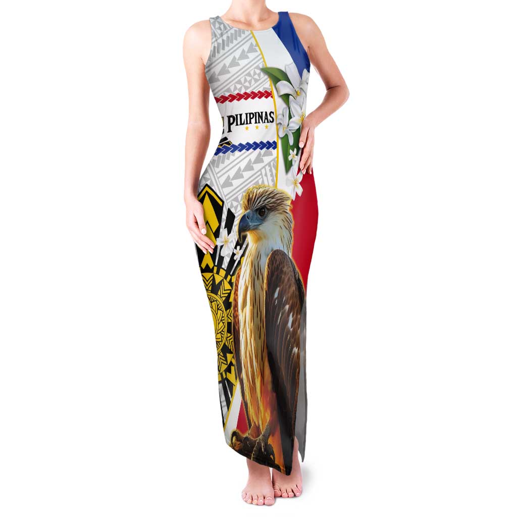 Personalised Philippines Eagle Tank Maxi Dress Filipino Sun Mix Sampaguita Flower