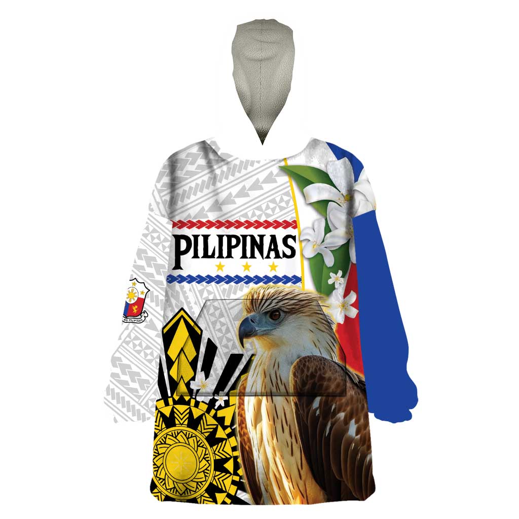 Personalised Philippines Eagle Wearable Blanket Hoodie Filipino Sun Mix Sampaguita Flower