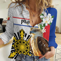 Personalised Philippines Eagle Women Casual Shirt Filipino Sun Mix Sampaguita Flower
